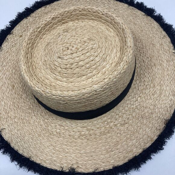 American Hat Makers Womens Natural Straw Frayed Edge Sun Hat Tan Black 54-55 cm main image 6